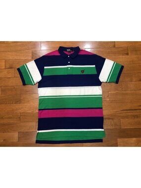 Vintage Polo Ralph Lauren 100% Cotton Multicolor Wide Stripe Golf Polo Size L